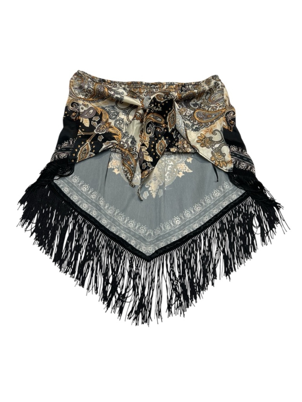 NWT Buckle Black Multi Satin Fringe Handkerchief Tube Top Western Cowgirl size S - Picture 6 of 9